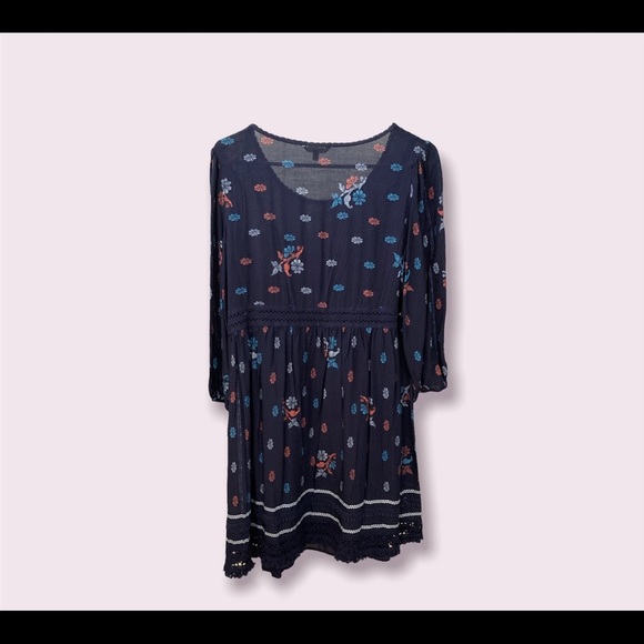 Floral Dark Blue 3/4 Sleeves Small/Medium Mini Dress BNWT - Picture 6 of 6